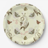 ビンテージ フラワー バタフライ パターン ペーパープレート (正面)