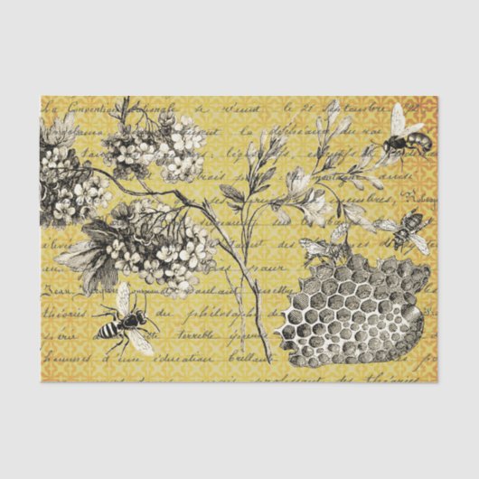 ビンテージ フランス 蜂 花 デコパージュ 薄葉紙 (正面)