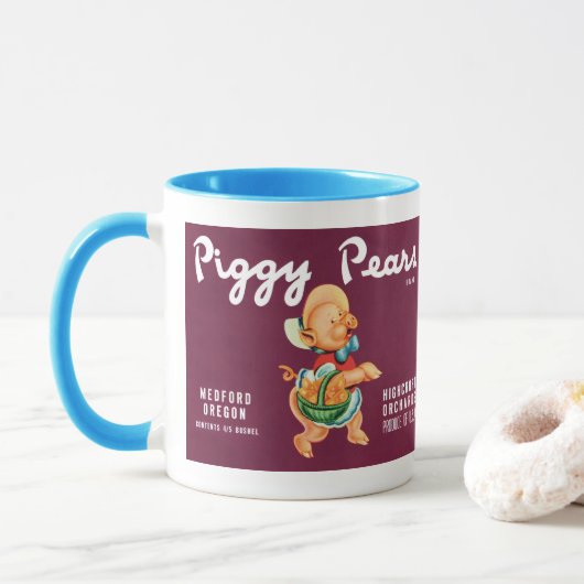 ビンテージ フルーツケースラベルアート 豚の梨 マグカップ (ドーナツ)