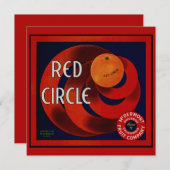 ビンテージ フルーツ クラテ ラベル アート 赤い円 オレンジ 招待状 (正面/裏面)