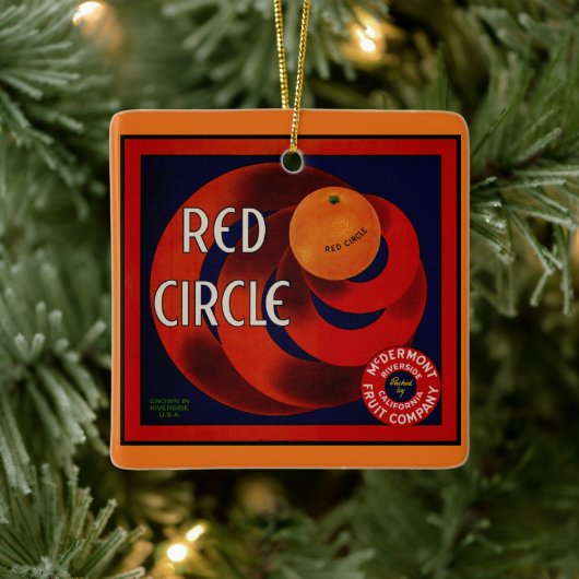 ビンテージ フルーツ  crate ラベル アート 赤い円 オレンジ セラミックオーナメント (ツリー)