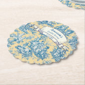 ビンテージ フローラル イエロー ターコイズ トワル ド ジュイ ペーパーコースター (アングル)