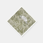 ビンテージ フローラル オリーブグリーン トワル ド ジョイ シャワー スタンダードカクテルナプキン (角)