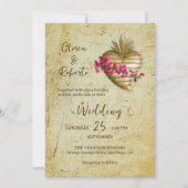 ビンテージ フローラル ミラグロ ハート メキシカン ウェディング 招待状 (正面)
