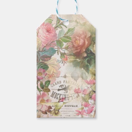 ビンテージ フローラル モッキンバード スクラップブック ギフトタグ (正面)