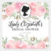 ビンテージ ブッシュピンク フラワー リージェンシー ブライダル シャワー スクエアシール (正面)