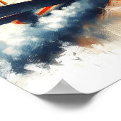 ビンテージ ブルー複葉機 オイルペインティング ポスター (角)