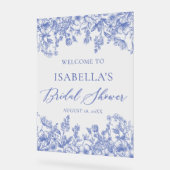 ビンテージ ブルー フラワー ブライダル シャワー ウェルカム サイン (傾斜)