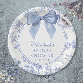 ビンテージ ブルー ボウ フラワーブライダルシャワー ペーパープレート