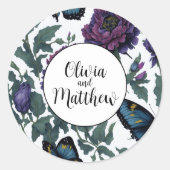 ビンテージ　プラムパープル　マジェンタ　フラワーバタフライ ラウンドシール (正面)