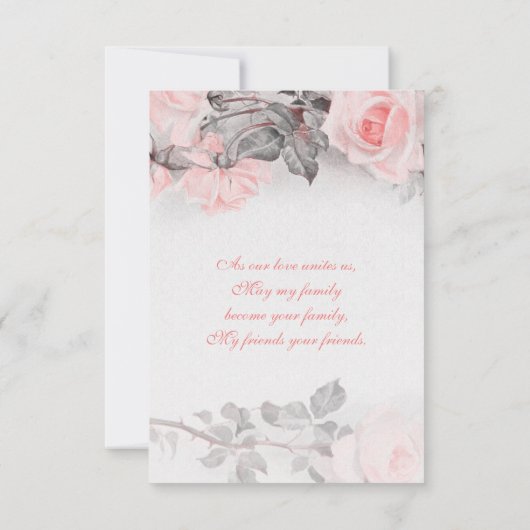 ビンテージ プリムローズ ピンク ローズ ウェディング RSVP カード (裏面)