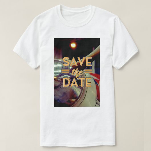 ビンテージ・プロペラ機のSave the Date Tシャツ (デザイン正面)