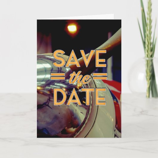 ビンテージ・プロペラ機 Save the Date ノートカード (正面)