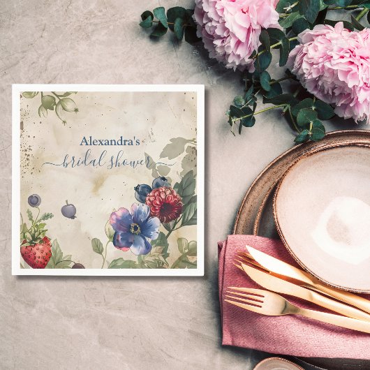 ビンテージ ベリー スウィート ストロベリー ブライダル シャワー スタンダードカクテルナプキン