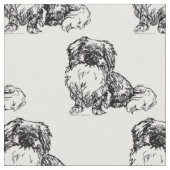 ビンテージ ペキニーズ スケッチ ファブリック (クローズアップ)