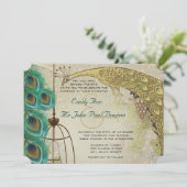 ビンテージ ペコック バードケージ フェザー ウェディング 招待状 (スタンド正面)