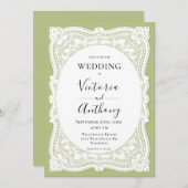 ビンテージ ホワイトレース グリーン ラスティック ウェディング 招待状 (正面/裏面)