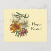 ビンテージ ボタニカル ユリ 花のハッピーイースター シーズンポストカード (正面)