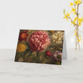 ビンテージ・ボタンと蝶の植物画 オイルペインティング カード (黄色い花)