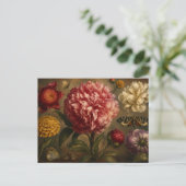 ビンテージ・ボタンと蝶の植物画 オイルペインティング ポストカード (スタンド正面)