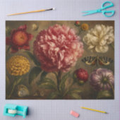 ビンテージ・ボタンと蝶の植物画 オイルペインティング 薄葉紙 (クラフト)