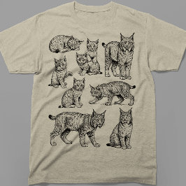 ビンテージ ボブキャット+リンクス 野生のネコ スケッチ コレクション Tシャツ