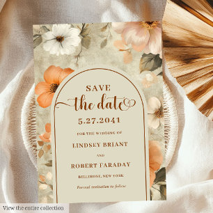 ビンテージ ボーホー カッパー オリーブ フローラル セーブ・ザ・デート 招待状