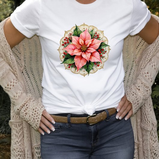 ビンテージ・ポインセチア・ドイリー Tシャツ