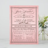 ビンテージ ポスター スタイル ピンク & ブラウン ウェディング インビテーション (スタンド正面)