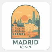 ビンテージ マドリード スペイン 旅行 – レトロ都市 スクエアシール (正面)