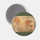 ビンテージ ミュージック ヴィクトリアン エンジェル ミュージシャン フルート ハープ マグネット (正面/裏面)