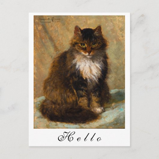 ビンテージ メインクーン 猫の肖像画 ポストカード (正面)
