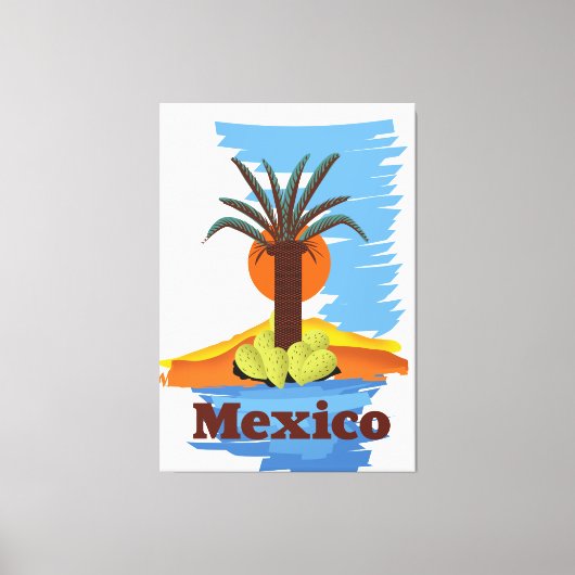 ビンテージ メキシコ ヤシの木 カートゥーン キャンバスプリント (正面)