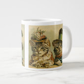 ビンテージ ユーモア、ビクトリア朝の花嫁と新郎の猫が帽子をかぶる ジャンボコーヒーマグカップ (正面右)