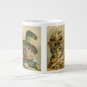 ビンテージ ユーモア、ビクトリア朝の花嫁と新郎の猫が帽子をかぶる ジャンボコーヒーマグカップ (正面)