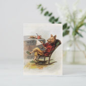 ビンテージ ユーモア、 本を読むロッキングチェアの豚 ポストカード (スタンド正面)
