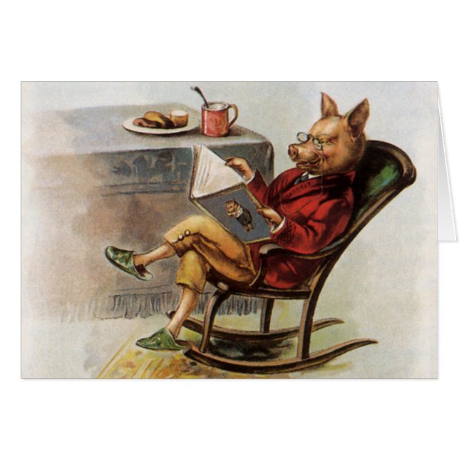 ビンテージ ユーモア、読書する豚のロック椅子 (正面横)