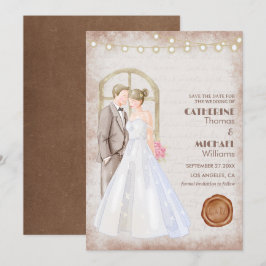 ビンテージ ラスティック ウォーターカラー ロマンチック ストリング ライト 招待状