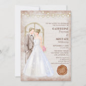 ビンテージ ラスティック ウォーターカラー ロマンチック ストリング ライト 招待状 (正面)