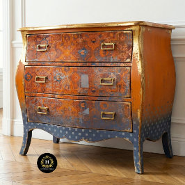 ビンテージ ラスティック オレンジとブルーのテキスタイル パターン 薄葉紙