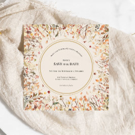 ビンテージ ラスティック オータム ベージュ ウェディング モノグラム スクエア セーブザデート