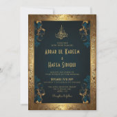 ビンテージ ラスティック ゴールド フレーム イランの結婚式のイニシャル 招待状 (正面)