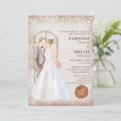 ビンテージ ラスティック 水彩 ロマンチック ストリング ライト 招待状 (スタンド正面)