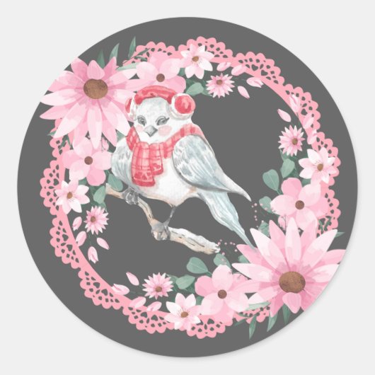 ビンテージ ラッセのサンタクロースの鳥 ラウンドシール (正面)