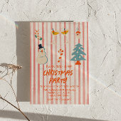 ビンテージ レッド イラスト クリスマス パーティー ストライプ 招待状