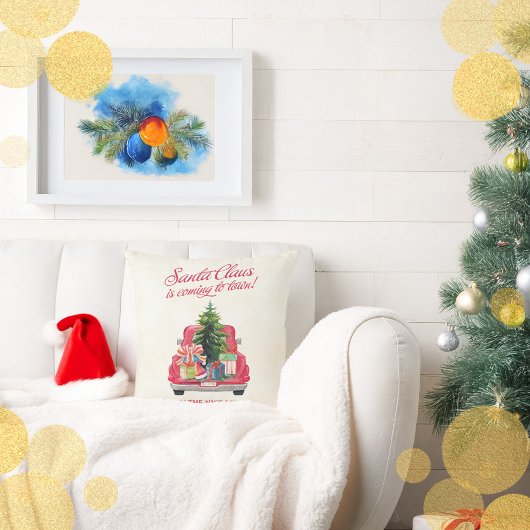 ビンテージ レッド トラック サンタクロース クッション