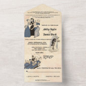 ビンテージ レトロ オールド ルースチック シック コミック スタイル ウェディング オールインワン招待状 (内側)