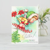 ビンテージ レトロ クリスマスの天使 スキー シーズンカード (スタンド正面)