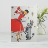 ビンテージ レトロ クリスマスの女性とプードル シーズンカード (スタンド正面)