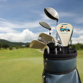 ビンテージ レトロ ゴルフカート かわいい 青 モノグラム入り ゴルフヘッドカバー